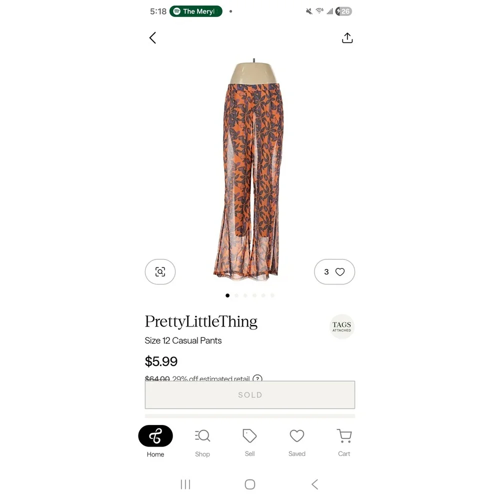 PrettyLittleThing Orange Floral‎ Sheer Wide Leg Pants Beach Cover Up Size 12